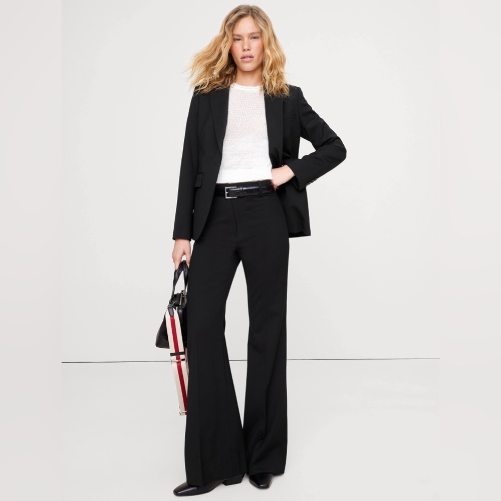 NWT Banana Republic High Rise Flare Italian Wool Black Pant Sz 12/L (#826931)